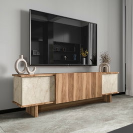 Hanah Home Diana Mesa de TV Travertino y Nogal